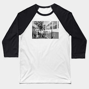 Vintage bus collecting passengers in the Norfolk town of Sheringham Baseball T-Shirt